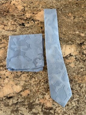 Azazie Dusty Blue Floral Jacquard Tie and Pocket Square Set